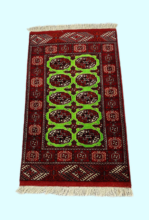 قالیچه 1.18طرح قابی ترکمن تمام پشم رنگ طبیعی کد 0800132