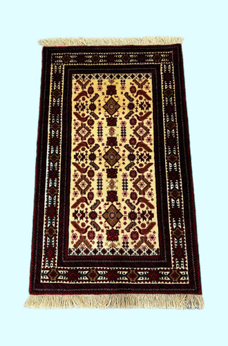 قالیچه دستبافت 1.3متری طرح لچ ترنج بلوچ بافت رنگ طبیعی کد0800134