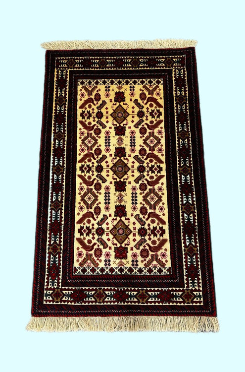 قالیچه دستبافت 1.3متری طرح لچ ترنج بلوچ بافت رنگ طبیعی کد0800134