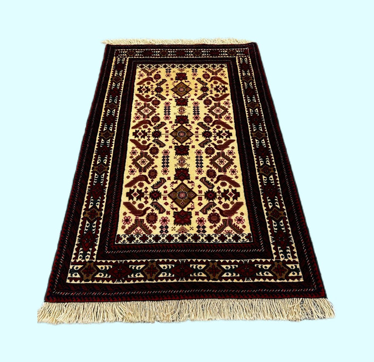 قالیچه دستبافت 1.3متری طرح لچک ترنج بلوچ بافت رنگ طبیعی کد0800134