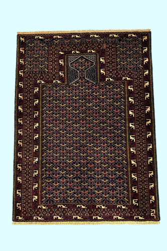 فرش 1.5متری بلوچ بافت نقش دختر قاضی تمام پشم رنگ طبیعی کد 080148