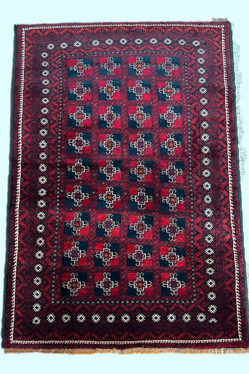 قالیچه دستبافت 1.6متری خراسان کهنه اعلا طرح گل آینه رنگ طبیعی کد 0800147