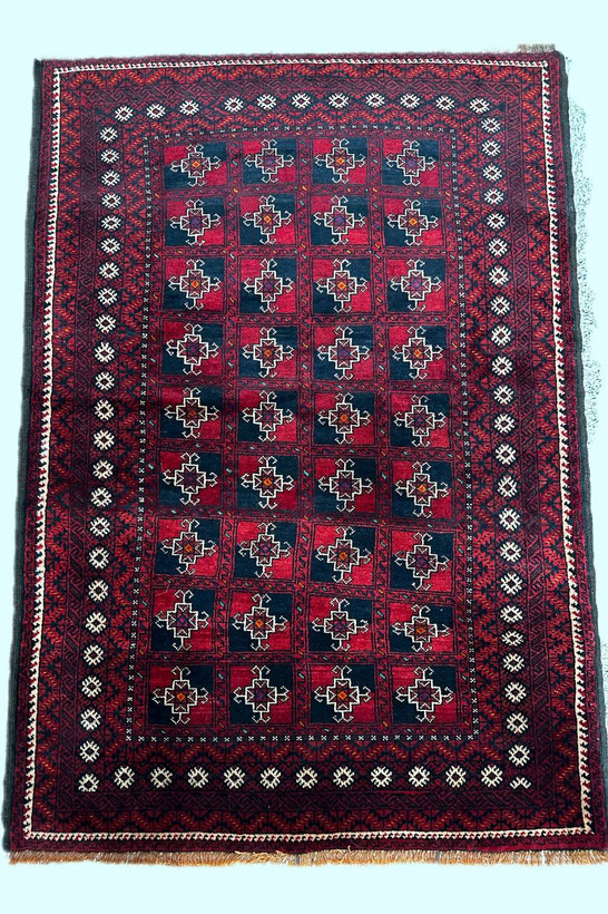 قالیچه دستبافت 1.6متری خراسان کهنه اعلا طرح گل آینه رنگ طبیعی کد 0800147