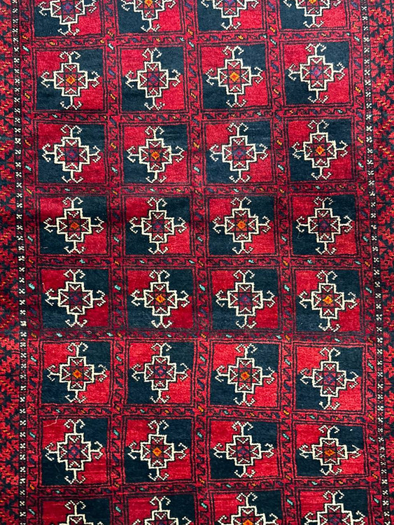 قالیچه دستبافت 1.6متری خراسان کهنه اعلا طرح گل آینه رنگ طبیعی کد 0800147