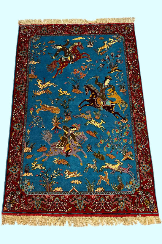 قالیچه دستباف 2.7متری چله و گل ابریشم طرح هریز لچ و ترنج رنگ طبیعی کد 0700485