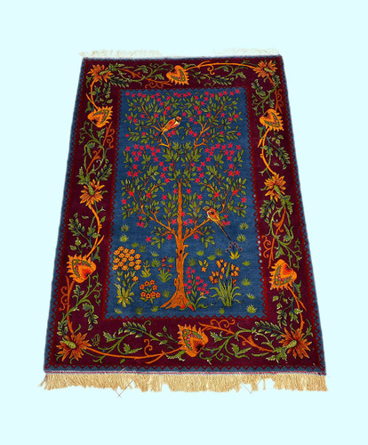 قالیچه دستبافت 2.8متری طرح درخت زندگانی چله ابریشم رنگ طبیعی کد 0700495