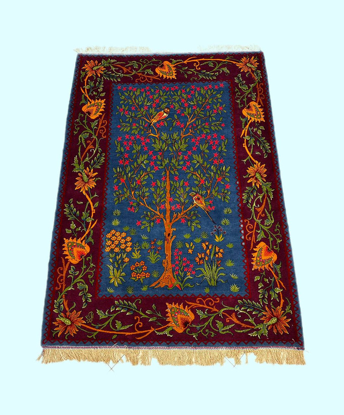 قالیچه دستبافت 2.8متری طرح درخت زندگانی چله ابریشم رنگ طبیعی کد 0700495