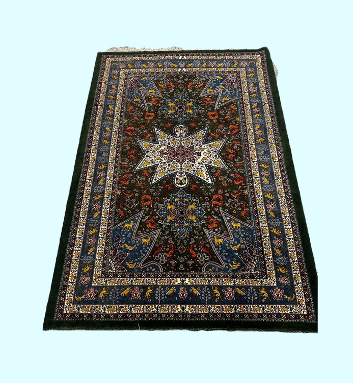 فرش دستباف 6متری تمام پشم لول بافت طرح دختر ارامنه قشقایی رنگ طبیعی کد 0500190