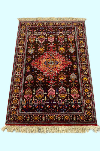 فرش 2متری تمام پشم کف ابریشم قشقایی طرح درختی رنگ گیاهی کد 0700419