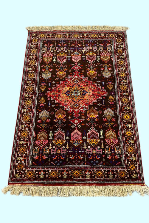 فرش 2متری تمام پشم کف ابریشم قشقایی طرح درختی رنگ گیاهی کد 0700419