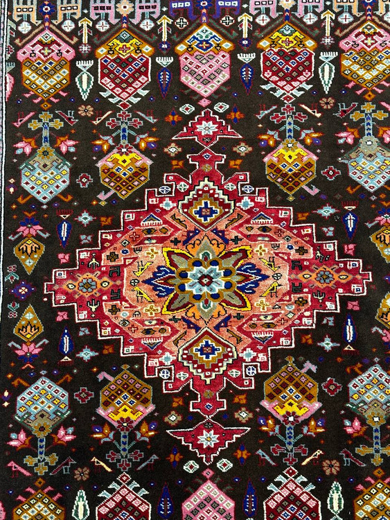 فرش 2متری تمام پشم کف ابریشم قشقایی طرح درختی رنگ گیاهی کد 0700419