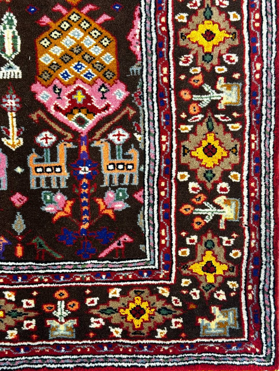 فرش 2متری تمام پشم کف ابریشم قشقایی طرح درختی رنگ گیاهی کد 0700419