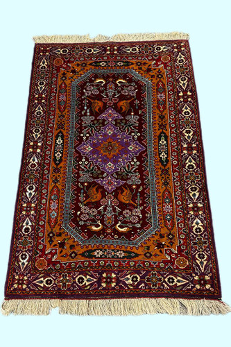 فرش 2متری تمام پشم کف ابریشم قشقایی طرح درختی رنگ گیاهی کد 0700419