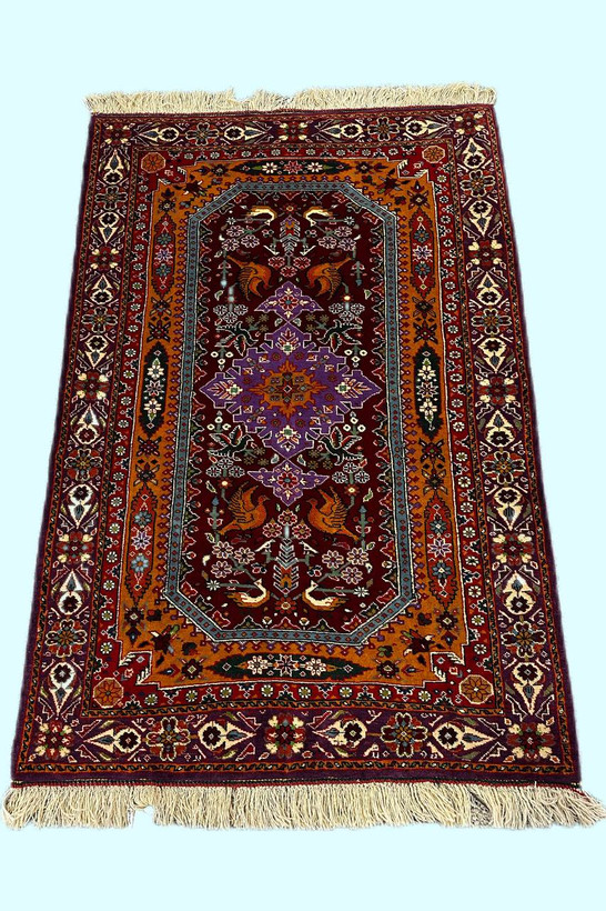 فرش 2متری تمام پشم کف ابریشم قشقایی طرح درختی رنگ گیاهی کد 0700419