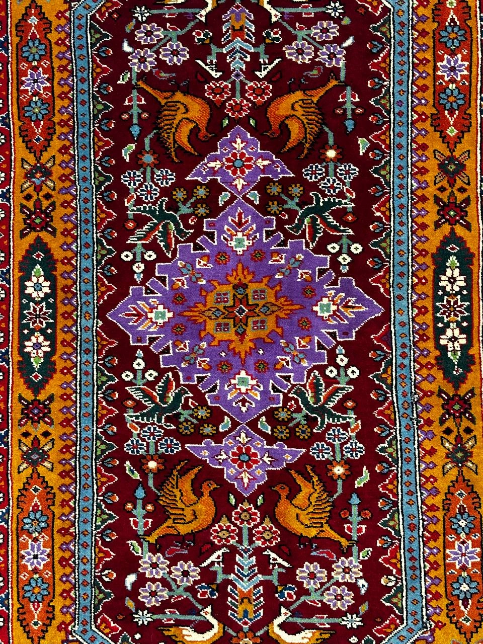 فرش 2متری تمام پشم کف ابریشم قشقایی طرح درختی رنگ گیاهی کد 0700419