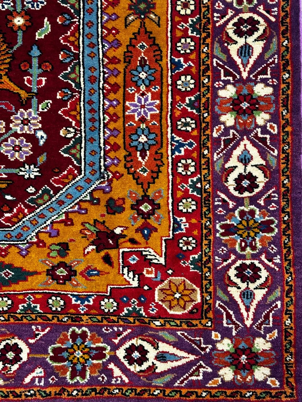 فرش 2متری تمام پشم کف ابریشم قشقایی طرح درختی رنگ گیاهی کد 0700419