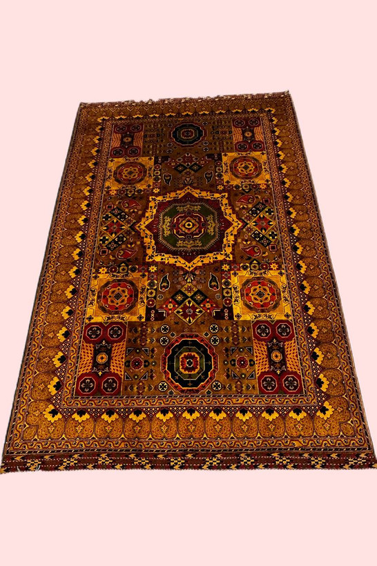 فرش دستباف 6متری تمام پشم خراسان طرح قابی رنگ طبیعی کد 1067