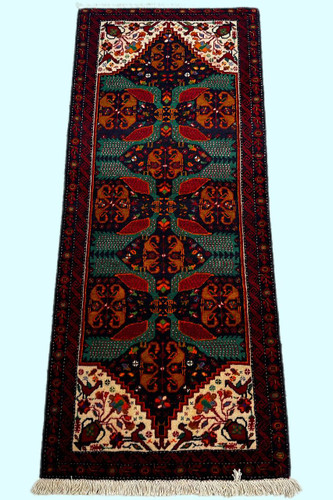 قالیچه دستباف 1متری تمام پشم طرح طاووسی بلوچ بافت رنگ طبیعی انتیک کد 0800020