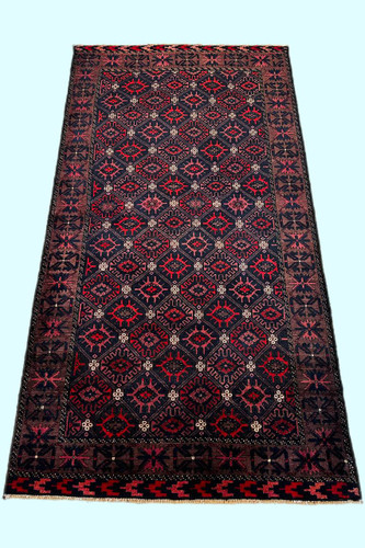 قالیچه دستباف1.6متری تمام پشم طرح معروفگل شفتالو بلوچ رنگ طبیعی انتیک کد 0700438