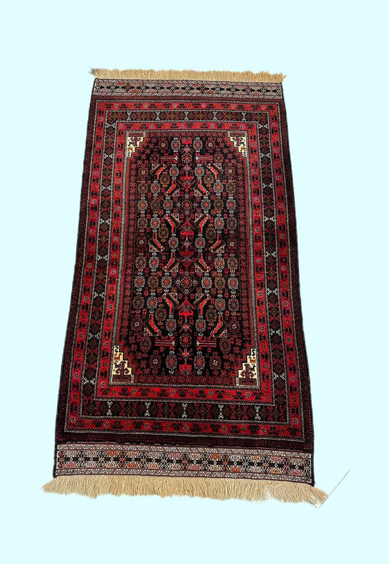 قالیچه دستباف1.9متری تمام پشم طرح سالار خانی کلکسیونی بلوچ رنگ طبیعی انتیک کد 0700426