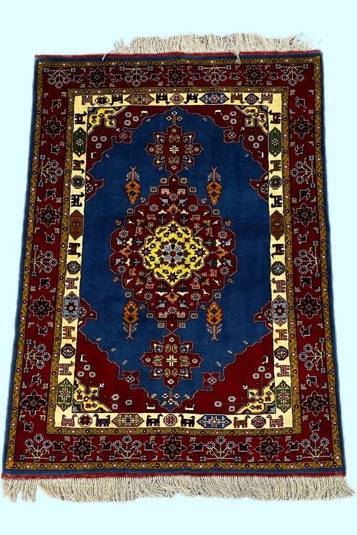 قالیچه دستباف1.5متری تمام پشم گل ابریشم قشقایی رنگ طبیعی کد 0700439