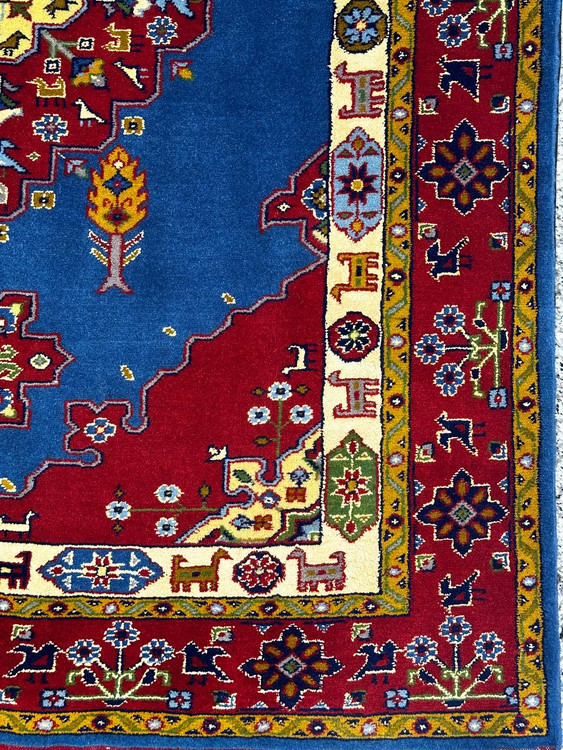 قالیچه دستباف1.5متری تمام پشم گل ابریشم قشقایی رنگ طبیعی کد 0700439