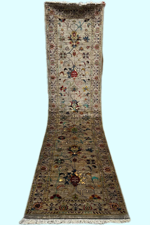 فرش کناره دستباف 2متری تمام پشم دستریس نقش افشان سلطان اباد رنگ طبیعی کد 0700502