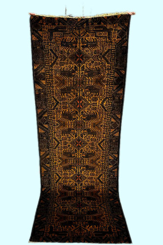 فرش کناره دستباف آنتیک 2متری تمام پشم عشایری بلوچستان طلاشور کد 0700124