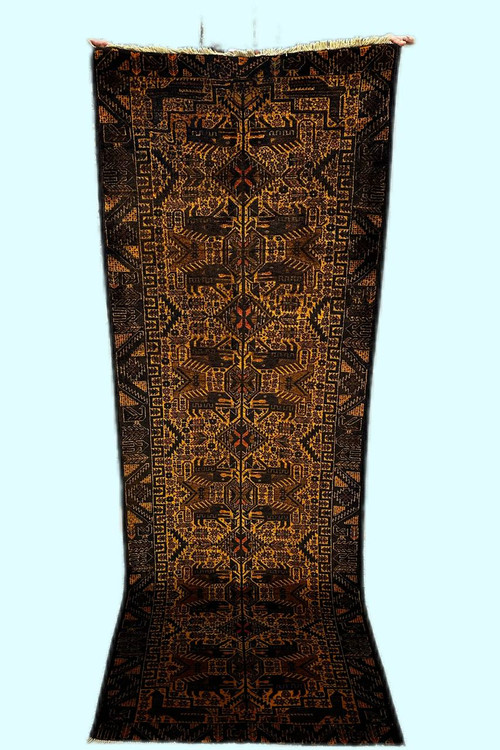 فرش کناره دستباف آنتیک 2متری تمام پشم عشایری بلوچستان طلاشور کد 0700124