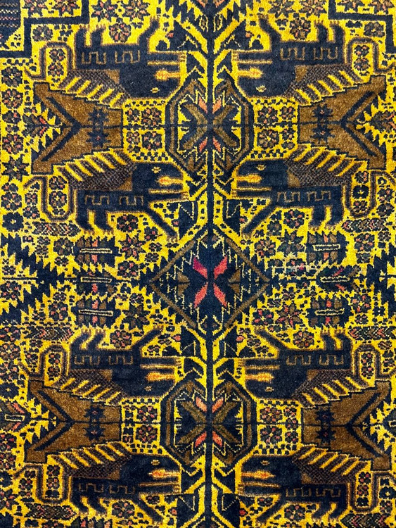 فرش کناره دستباف آنتیک 2متری تمام پشم عشایری بلوچستان طلاشور کد 0700124