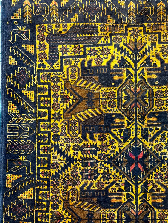 فرش کناره دستباف آنتیک 2متری تمام پشم عشایری بلوچستان طلاشور کد 0700124