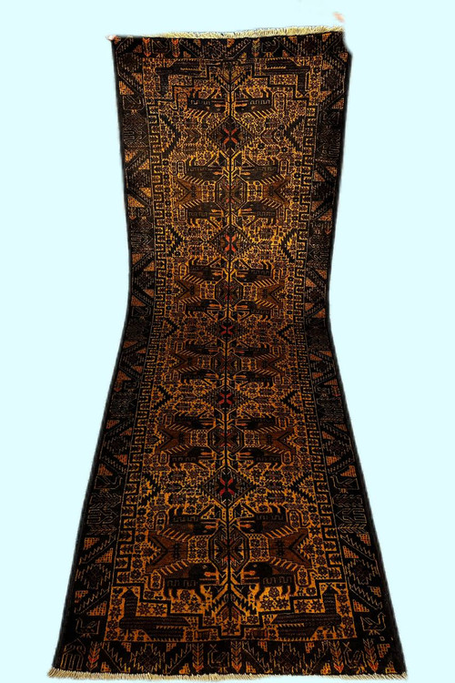 فرش کناره دستباف آنتیک 2متری تمام پشم عشایری بلوچستان طلاشور کد 0700124