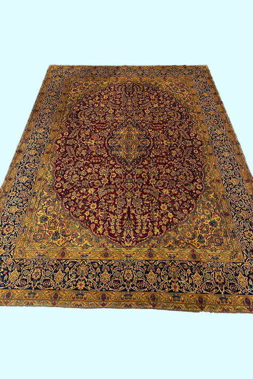 فرش دستباف 12متری تمام پشم آنتیک کرمان تمام پشم طلاشور کد0300016