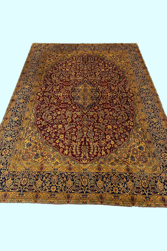 فرش دستباف 12متری تمام پشم آنتیک کرمان تمام پشم طلاشور کد0300016