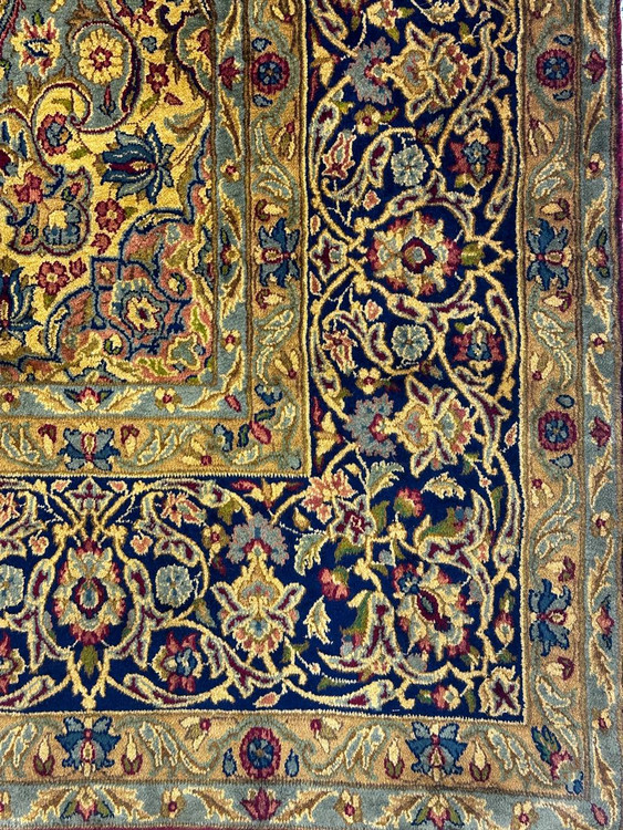 فرش دستباف 12متری تمام پشم آنتیک کرمان تمام پشم طلاشور کد0300016