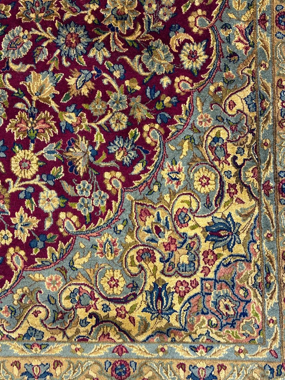 فرش دستباف 12متری تمام پشم آنتیک کرمان تمام پشم طلاشور کد0300016