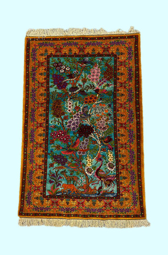 فرش دستباف 1.7متری تمام پشم کف ابریشم رنگ طبیعی کد 0700487