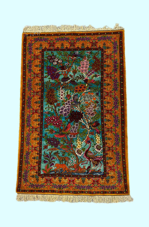 فرش دستباف 1.7متری تمام پشم کف ابریشم رنگ طبیعی کد 0700487