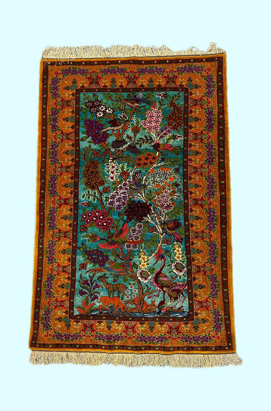 فرش دستباف 1.7متری تمام پشم کف ابریشم رنگ طبیعی کد 0700487