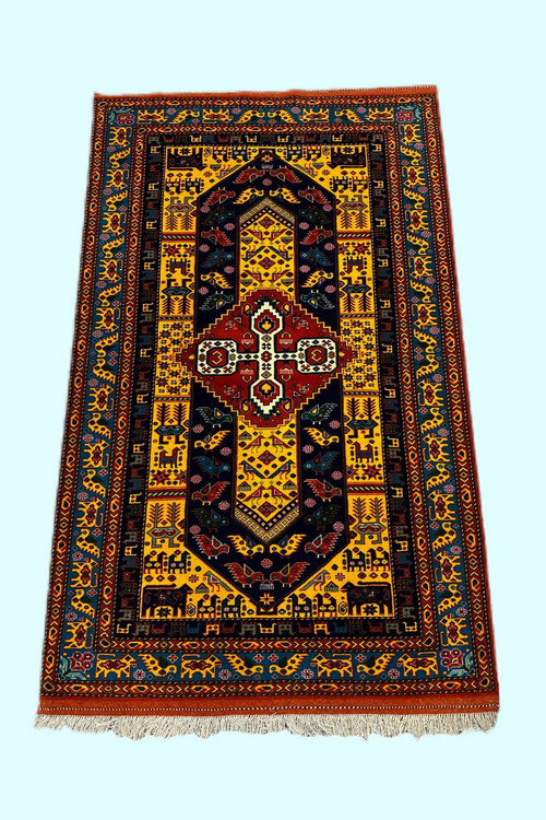 فرش دستباف 3متری تمام پشم نقش قشقایی رنگ طبیعی کد 0700004