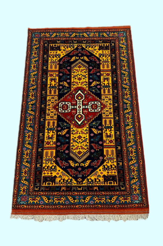 فرش دستباف 3متری تمام پشم نقش قشقایی رنگ طبیعی کد 0700004