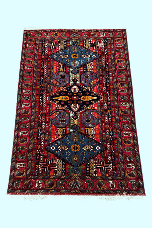 فرش دستباف 2.8متری چله و گل ابریشم نقش ترنجی رنگ طبیعی کد 0700090