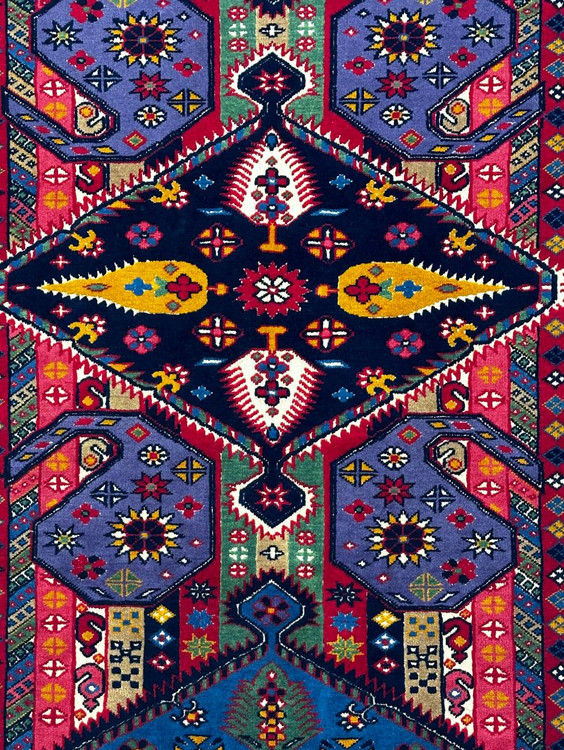 فرش دستباف 2.8متری چله و گل ابریشم نقش ترنجی رنگ طبیعی کد 0700090