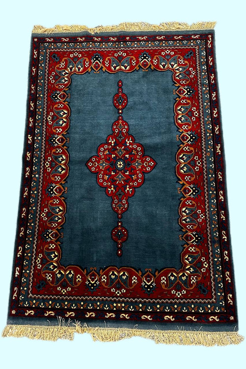 فرش دستباف 2.8 متری چله و گل ابریشم نقش ترنجی رنگ طبیعی کد 0700096