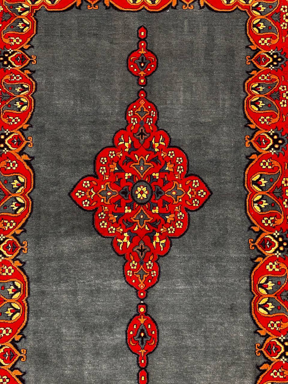 فرش دستباف 2.8 متری چله و گل ابریشم نقش ترنجی رنگ طبیعی کد 0700096