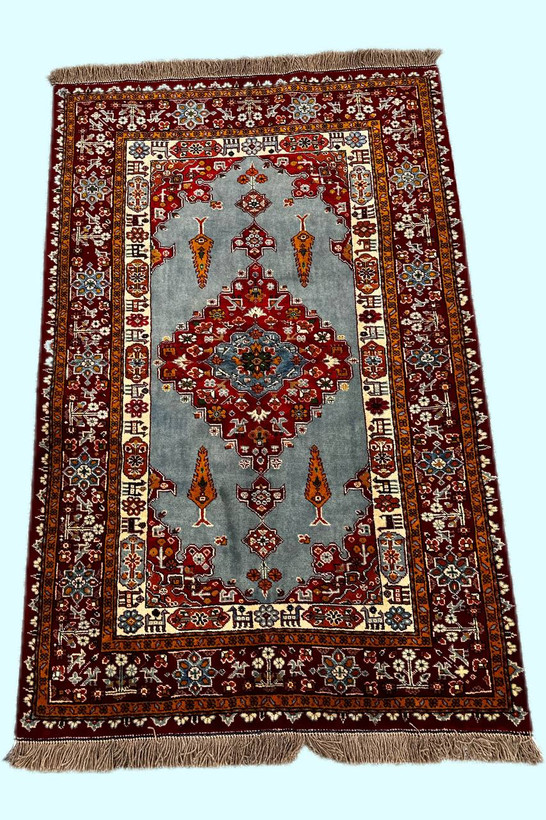 فرش دستبافت 2.8متری تمام پشم گل ابریشم نقش قشقایی رنگ طبیعی کد 0700481