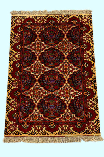 فرش دستبافت 2.76متری تمام پشم چله و گل ابریشم نقش گلدانی رنگ طبیعی کد 0700378