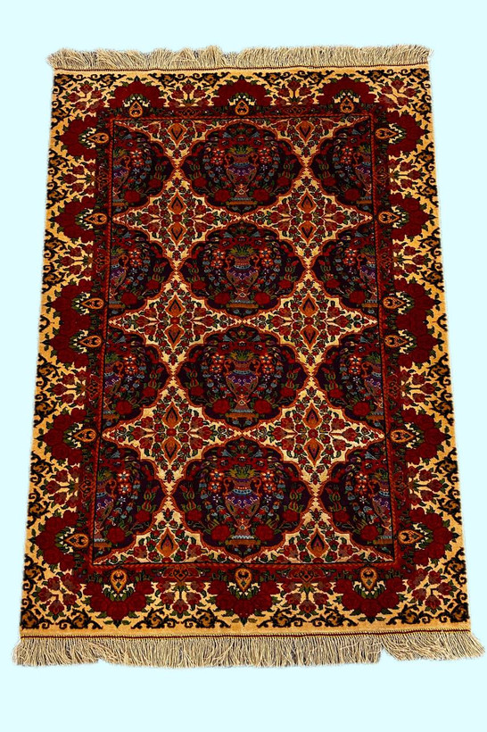 فرش دستبافت 2.76متری تمام پشم چله و گل ابریشم نقش گلدانی رنگ طبیعی کد 0700378