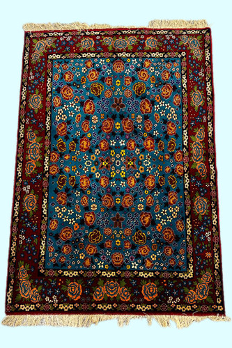 فرش دستبافت 2.6 متری چله و گل ابریشم نقش هزار گل بافت خراسان رنگ طبیعی کد0700454