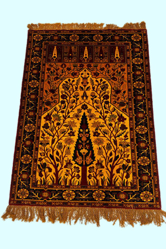 فرش دستبافت 2.8متری چله و گل ابریشم نقش سروی رنگ طبیعی کد 0700017